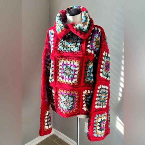 Handmade Crocheted Oversized Granny Square Sweater